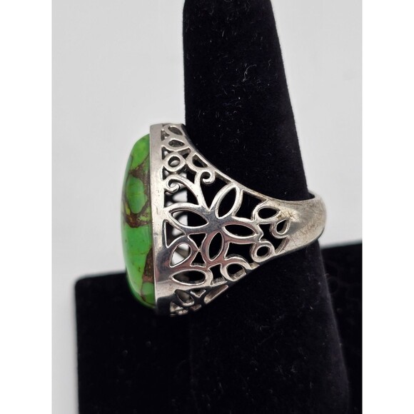 Green Copper Turquoise Teardrop 925 Sterling Silver Ring Size 8 MSI Thailand - Picture 4 of 10